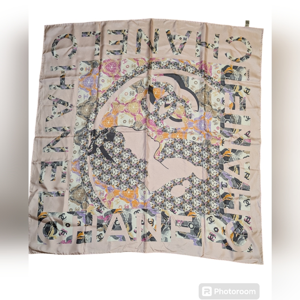 Chanel Scarf Silk Pink Multi with Certificate Of Authenticity LNC